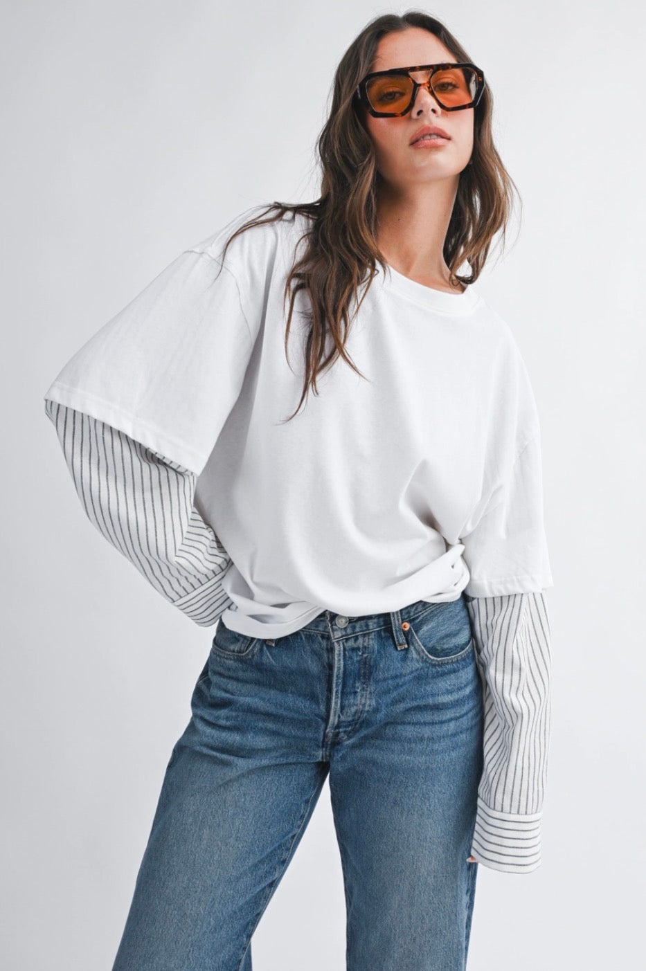 White+Grey Stripe Tee