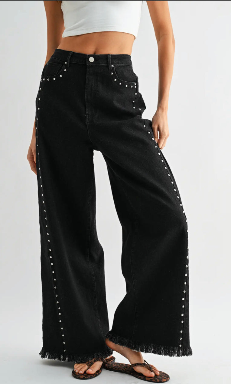 Studded Wide-Leg Jeans