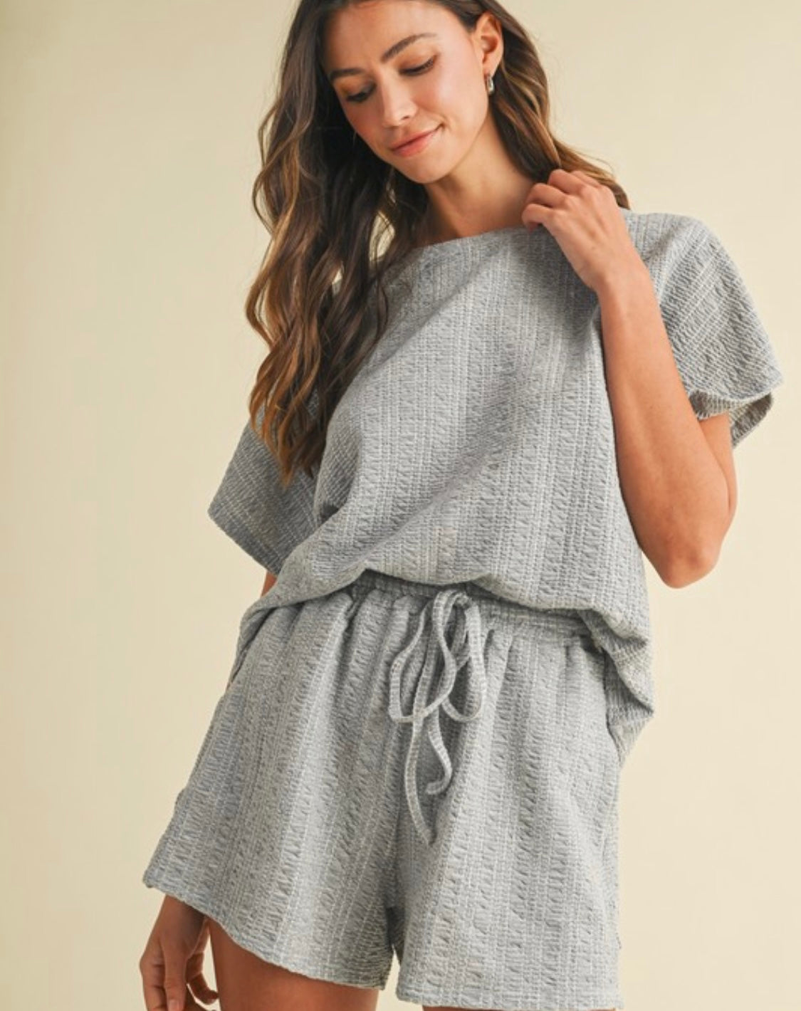 Grey Ribbed Short Set