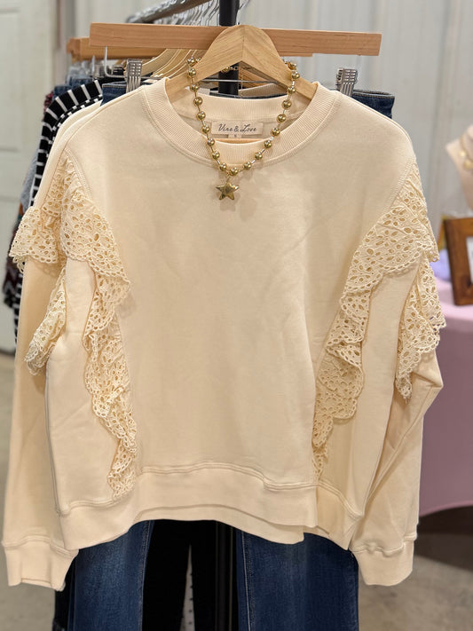 Cream Lace Crew Sweatshirt