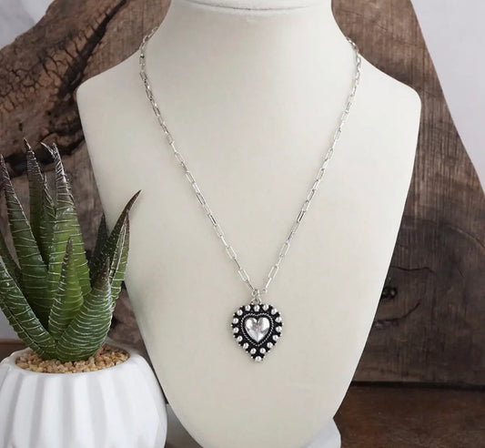Silver Stud Heart Necklace