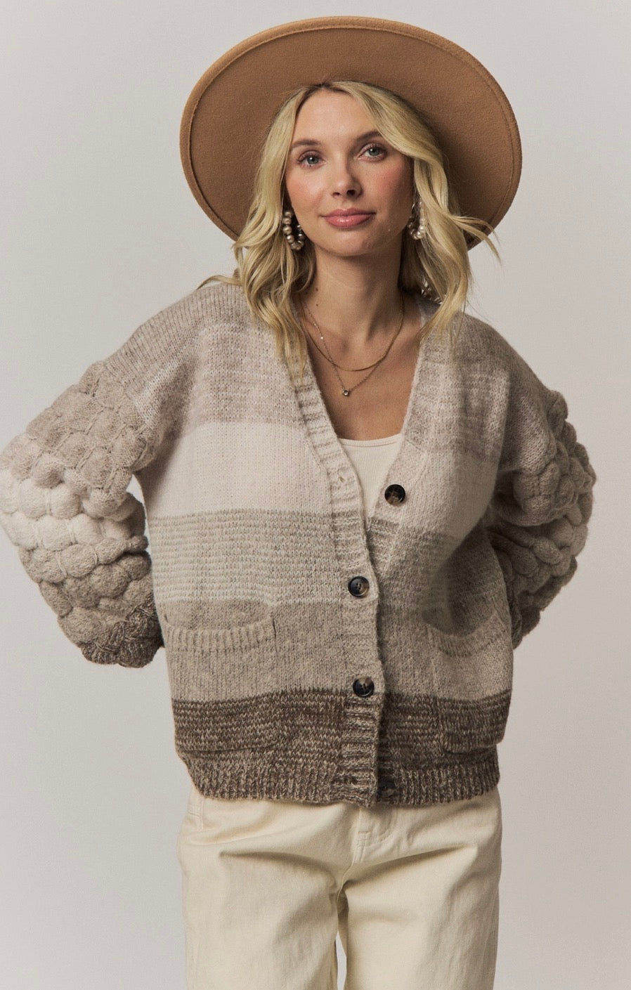 Mocha Stripe Bubble Cardigan