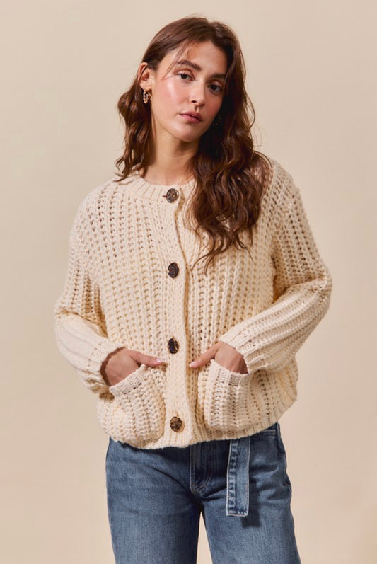 Cream Chunky Sweater/Gold Buttons