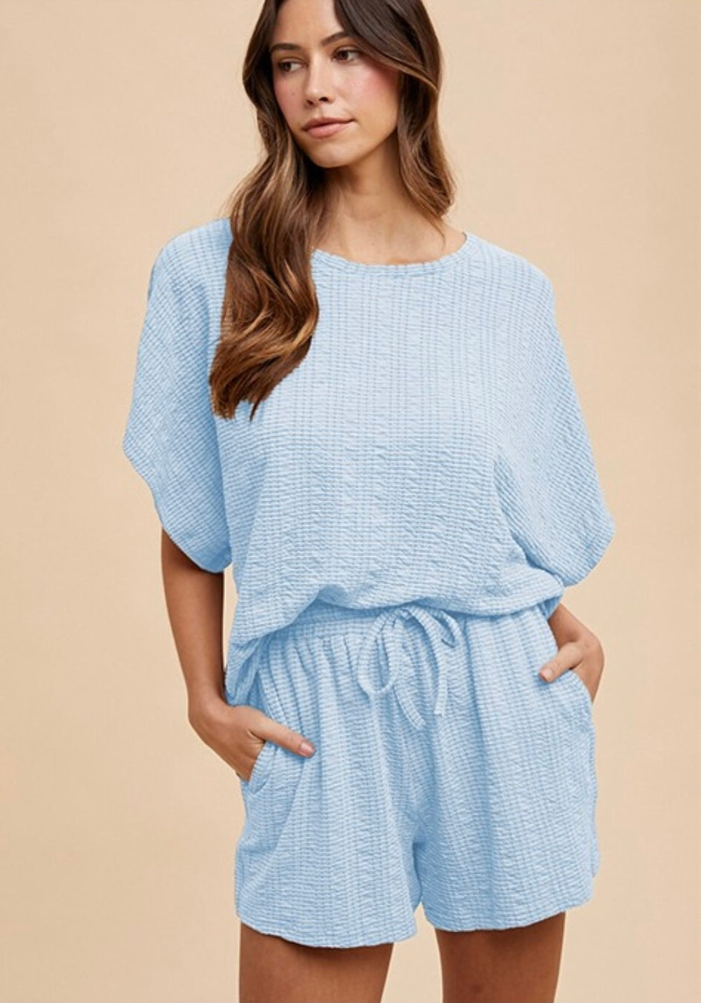 Sky Blue Ribbed Short Set