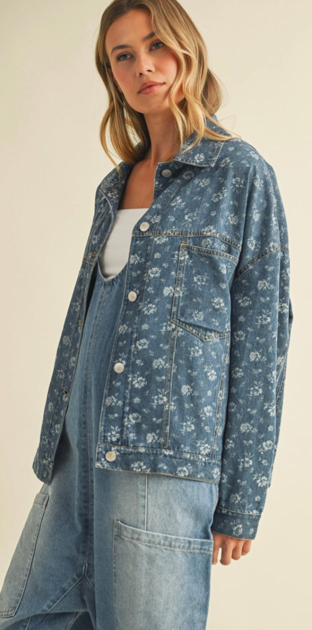 Denim Floral Print Jacket