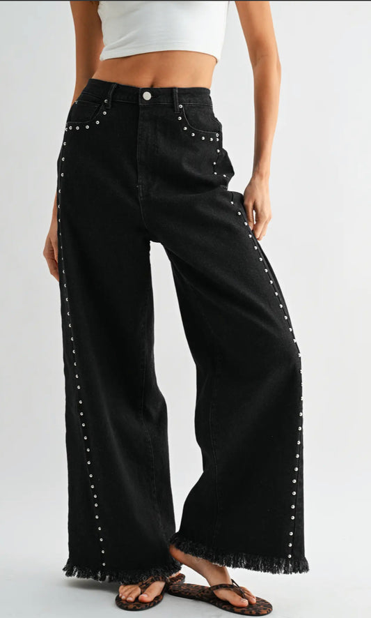 Studded Wide-Leg Jeans