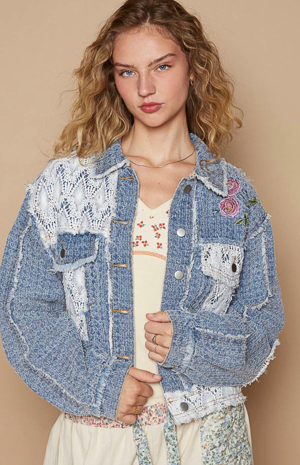 Denim Floral Lace Jacket