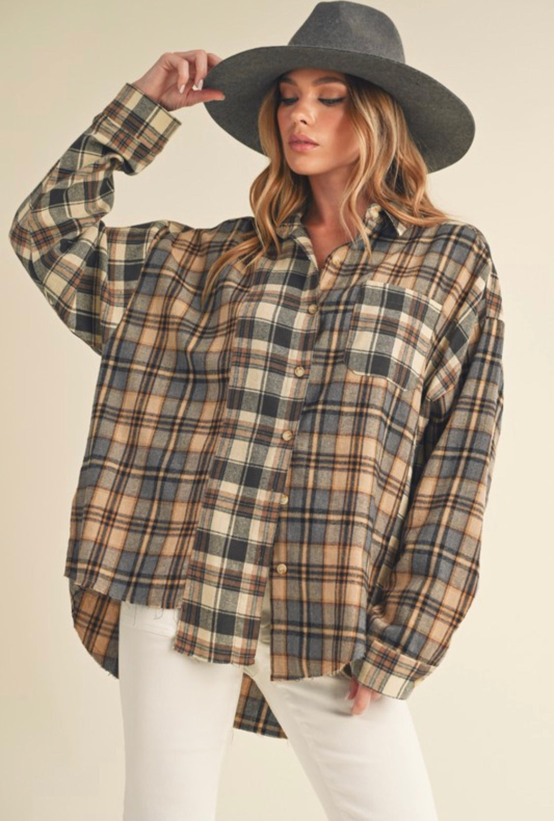 Oat Spliced Bottom Flannel Shirt