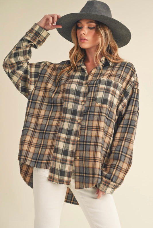 Oat Spliced Bottom Flannel Shirt
