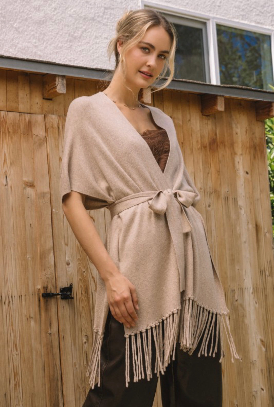 Tan Fringe Cardigan