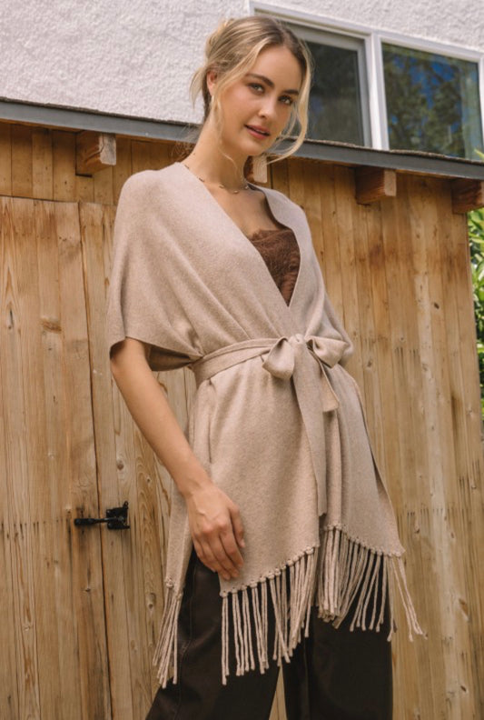 Tan Fringe Cardigan