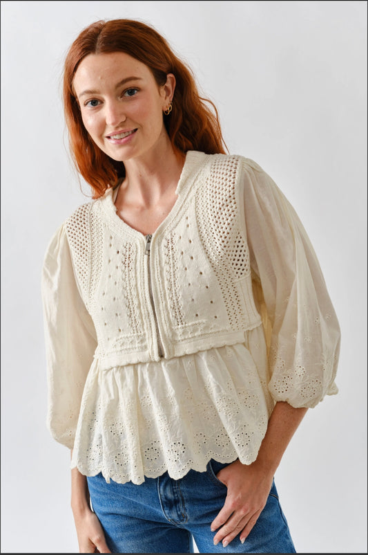 Cream Vest Lace Top