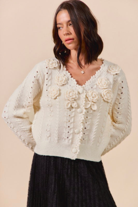 Cream Flower Sweater