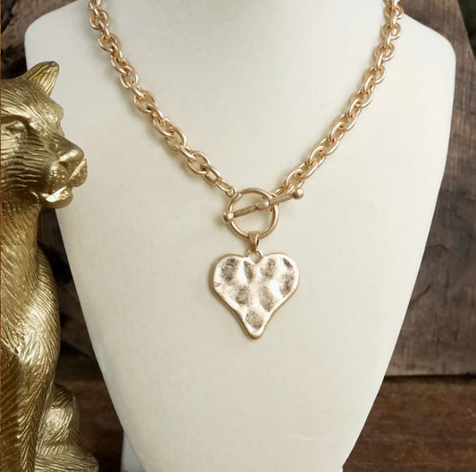 Gold Hammered Heart Necklace