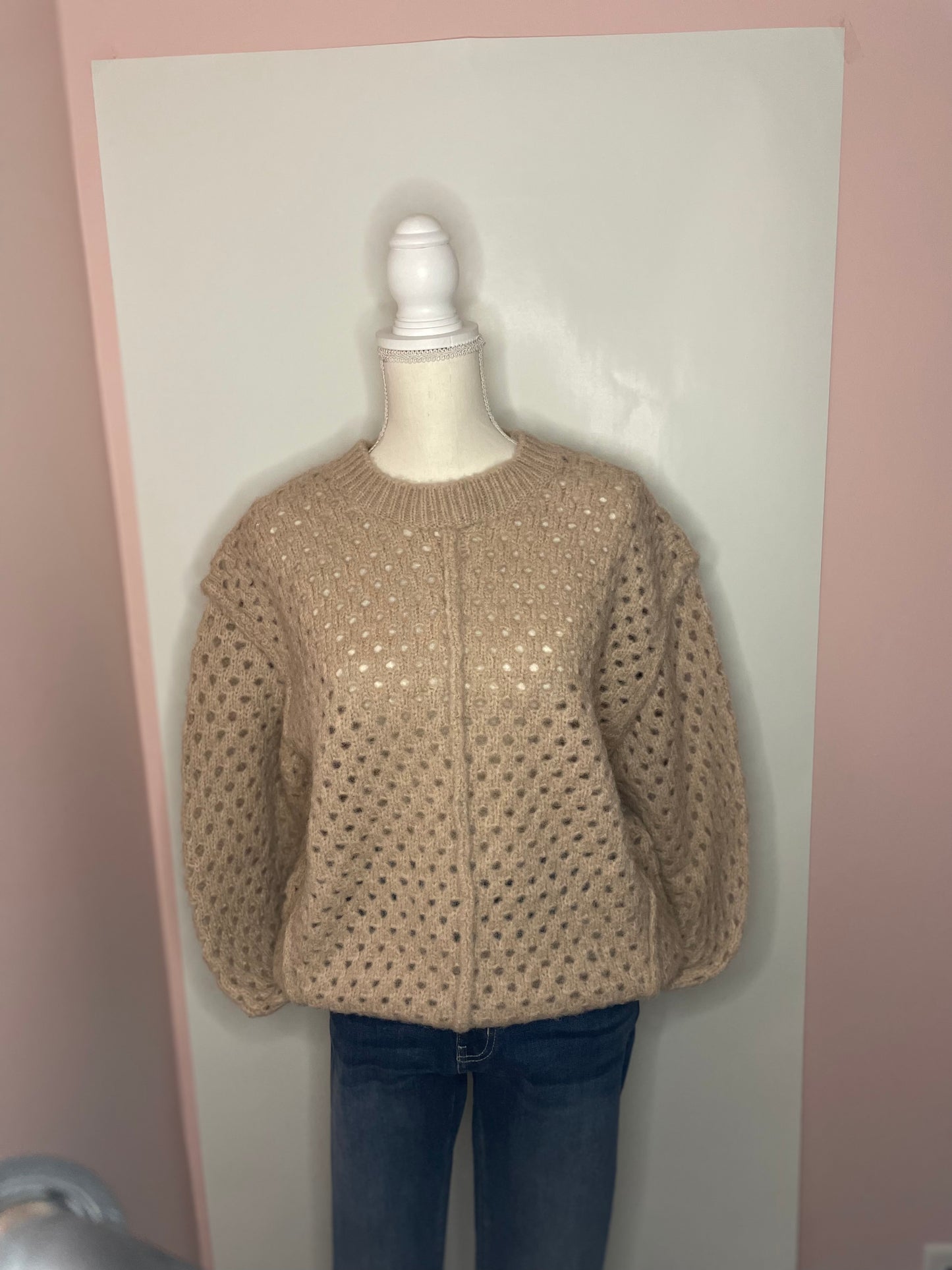 Taupe Open Knit Sweater