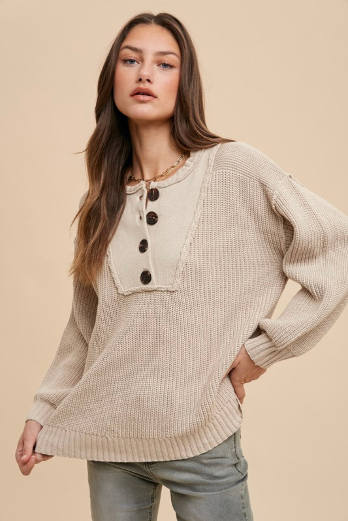 Oat Button Knit Sweater