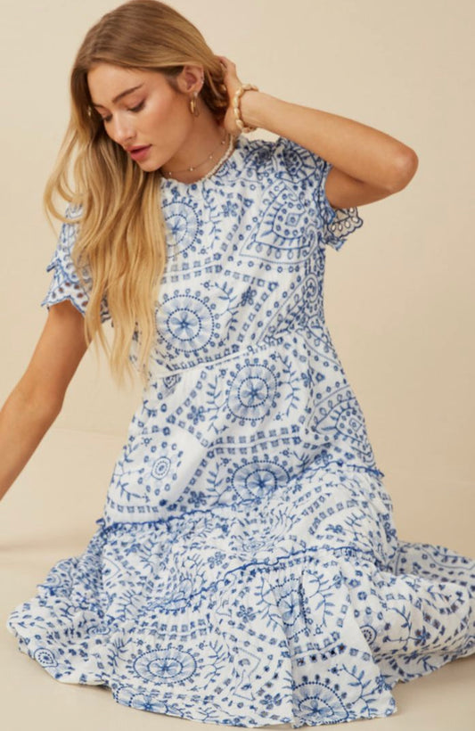 Blue & White Floral Dress